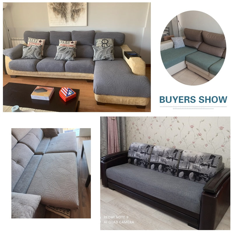 Jacquard Water Resistant Seat Cushion Cover Elastic Grey Sofa Cover for Living Room Furniture Protector for Pets Kids Removable