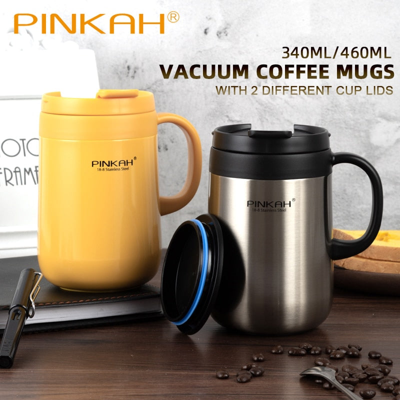 Pinkah 340&460ML 304 Stainless Steel Thermos Mugs Office Cup With Handle With Lid Insulated Tea mug Thermos Cup Office Thermoses