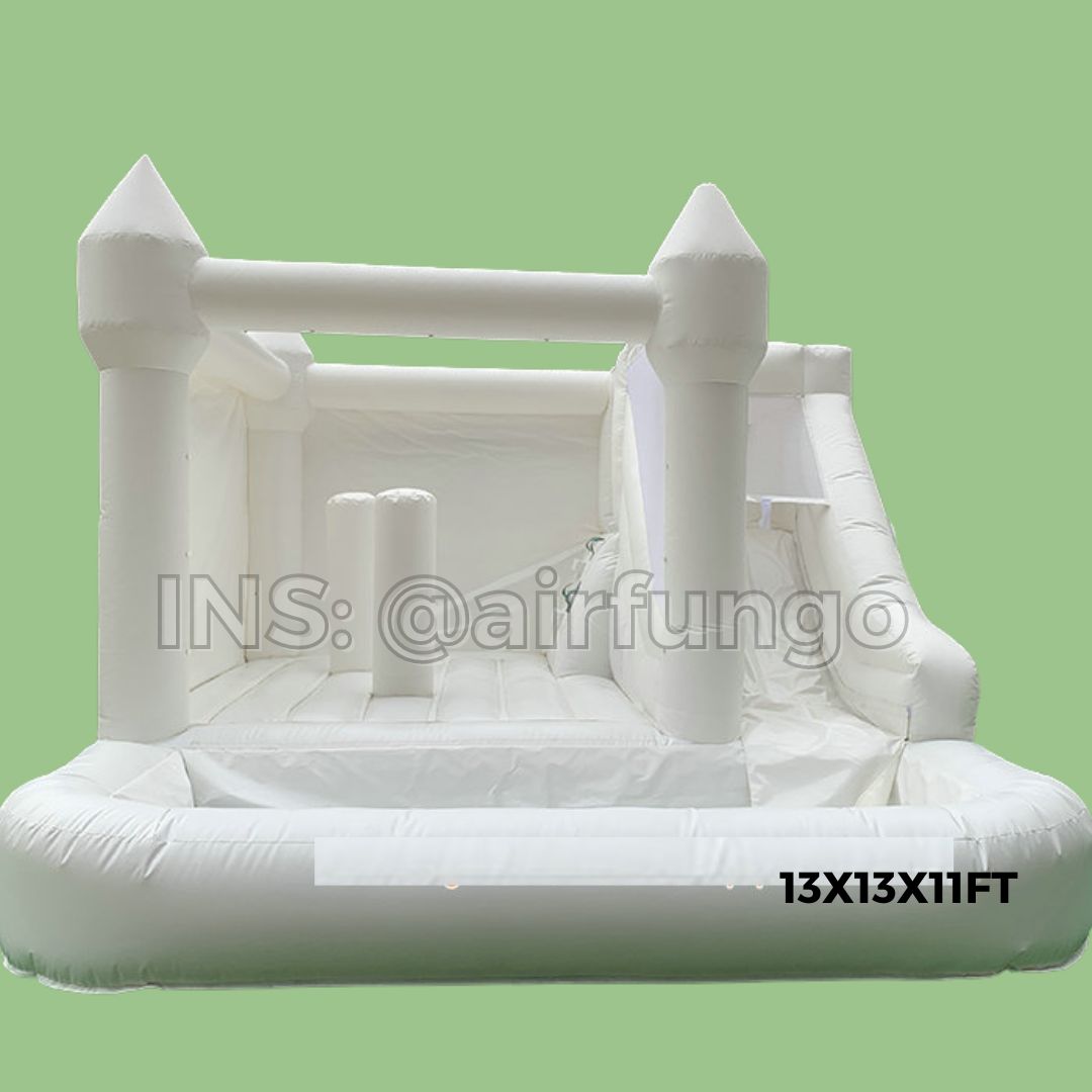 13x13ft / 15x13ft Inflatable White Bounce Houses With Slide And Ball Pit White Bounce Castle Air Bouncer Combo