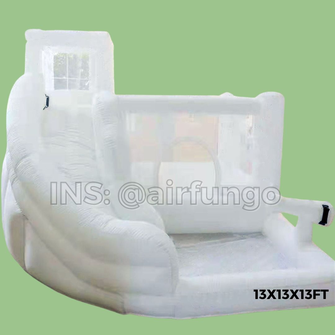 13x13ft / 15x13ft Inflatable White Bounce Houses With Slide And Ball Pit White Bounce Castle Air Bouncer Combo