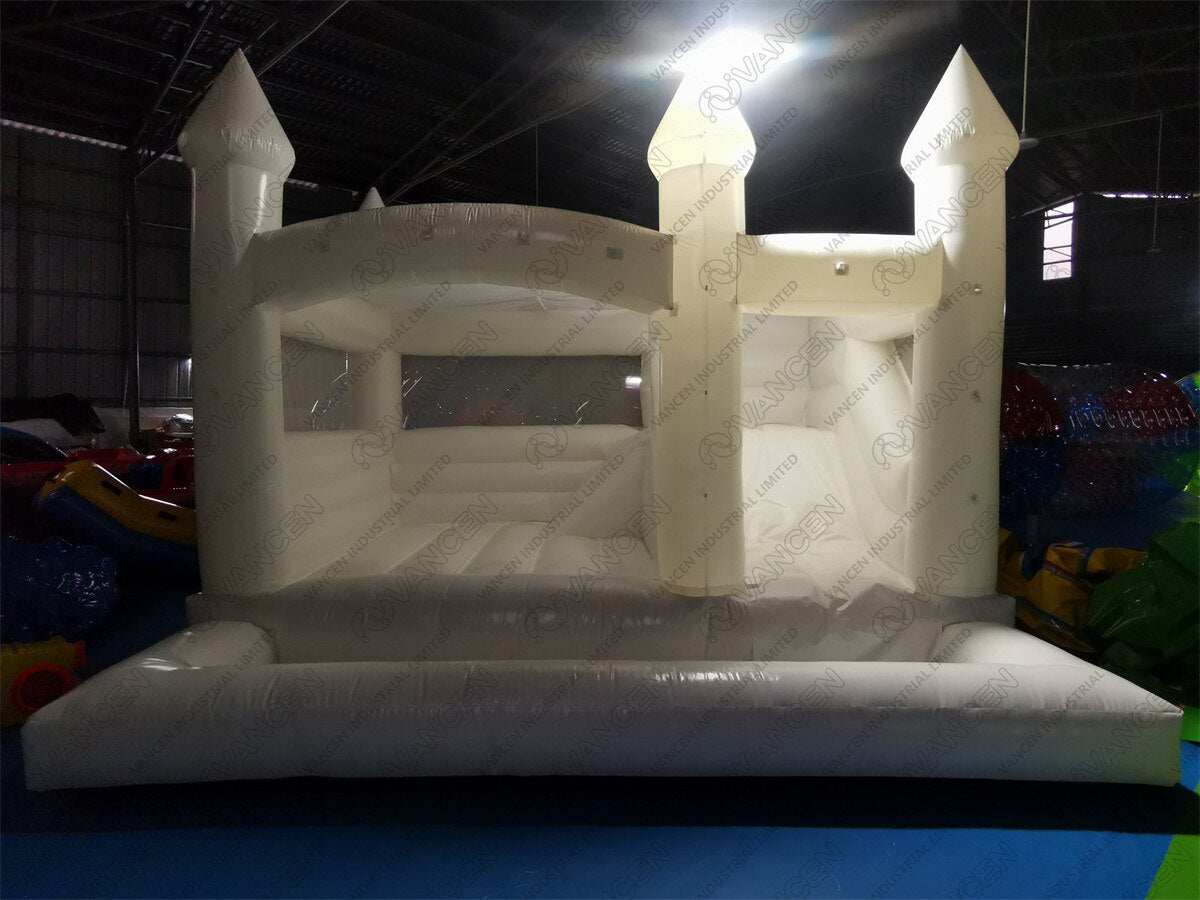 13x13ft / 15x13ft Inflatable White Bounce Houses With Slide And Ball Pit White Bounce Castle Air Bouncer Combo