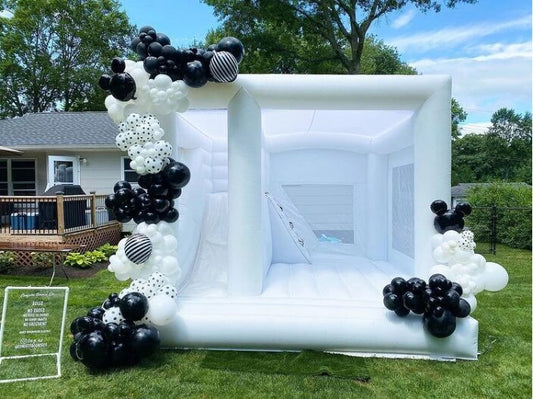 13x13ft / 15x13ft Inflatable White Bounce Houses With Slide And Ball Pit White Bounce Castle Air Bouncer Combo