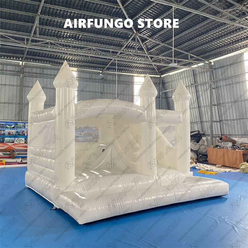 13x13ft / 15x13ft Inflatable White Bounce Houses With Slide And Ball Pit White Bounce Castle Air Bouncer Combo