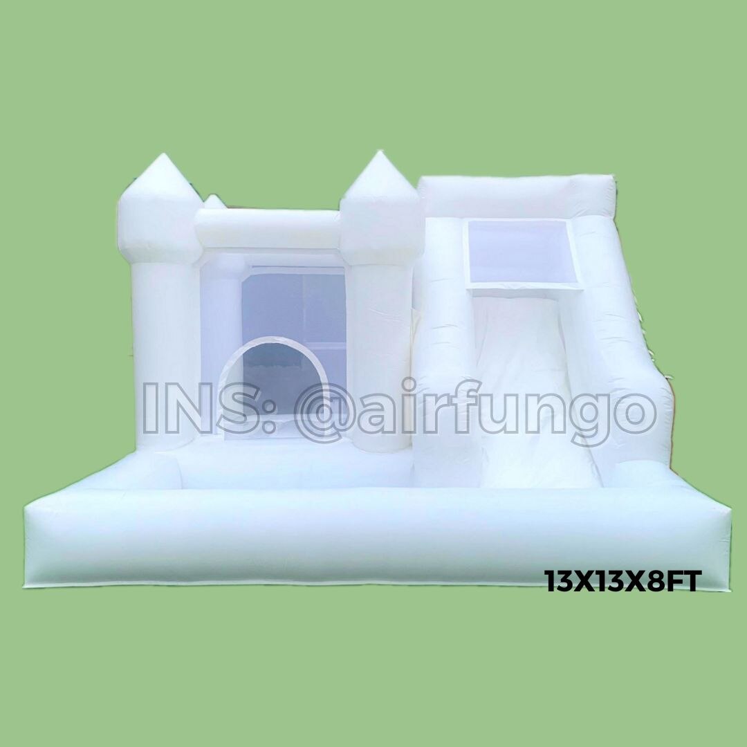 13x13ft / 15x13ft Inflatable White Bounce Houses With Slide And Ball Pit White Bounce Castle Air Bouncer Combo