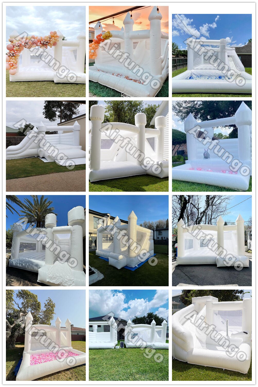 13x13ft / 15x13ft Inflatable White Bounce Houses With Slide And Ball Pit White Bounce Castle Air Bouncer Combo